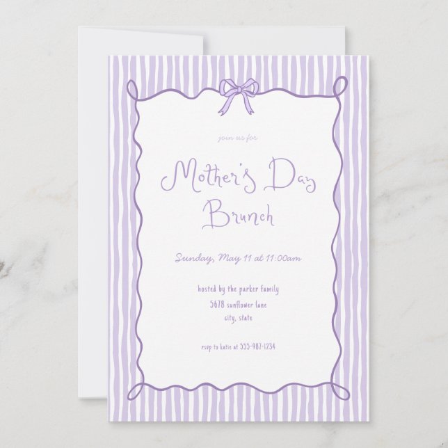 Invitation Whimsical Bow Lilac Fête des Mères Brunch Invitati (Devant)