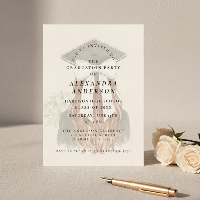 Invitation Whimsical Bow Photo Graduation Party (Whimsical Bow Photo Graduation Party Invitation)