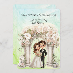 Invitation Whimsical Bride Mariage Arch Blue Green