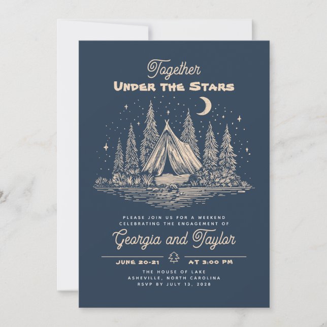 Invitation Whimsical Camping Under the Stars Engagement Party (Devant)