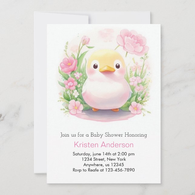 Invitation Whimsical Cankling Meadow Pink Girl Baby shower (Devant)
