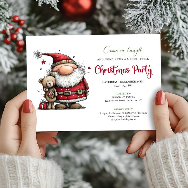Invitation Whimsical Cartoon Santa Claus Holiday Party Invite (Whimsical Cartoon Santa Claus Holiday Party Invite)