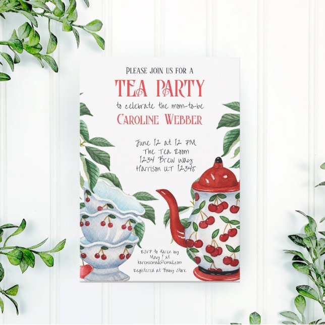 Invitation Whimsical Cherry Tea Party Douche (Créateur téléchargé)