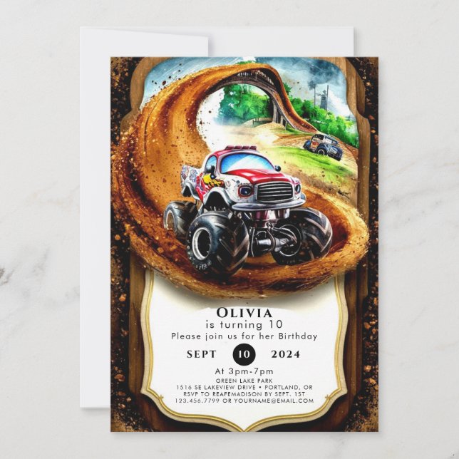 Invitation Whimsical Children's Monster Truck Anniversaire (Devant)