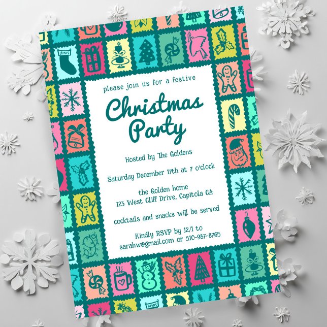 Invitation Whimsical Christmas Grid Cute Custom HOLIDAY PARTY (Whimsical Christmas Grid Cute Custom HOLIDAY PARTY Invitation
)