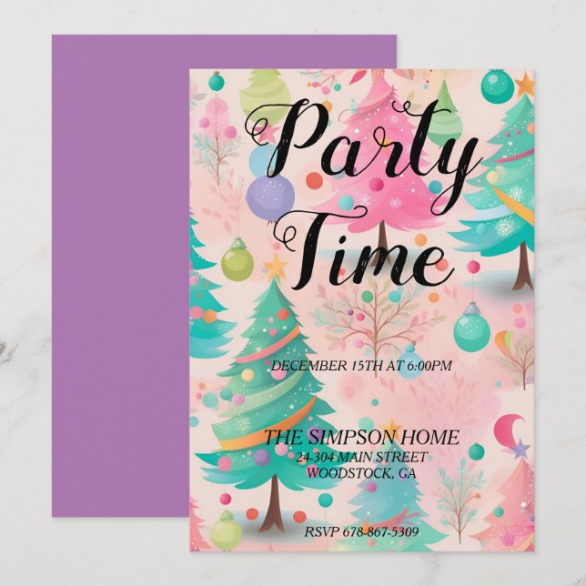 Invitation Whimsical Christmas Tree Party (Devant / Derrière)