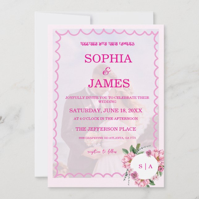 Invitation Whimsical Citrus pink & flower Wedding  Invitatio (Devant)