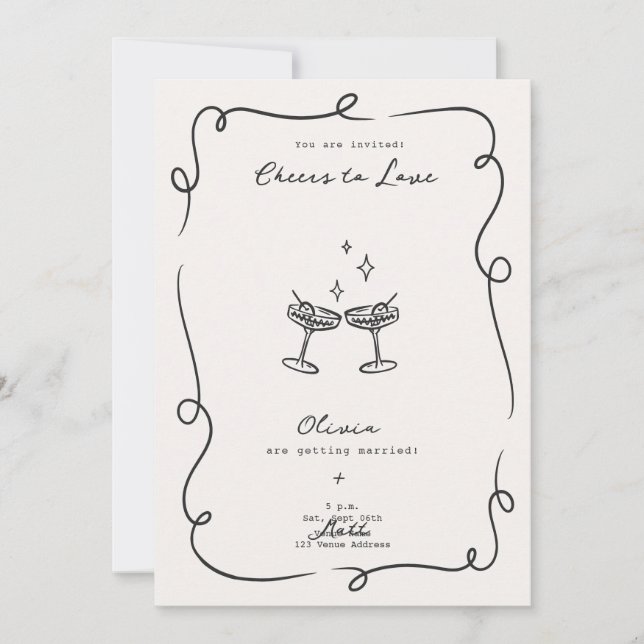Invitation Whimsical Cocktail Minimalist Wedding  (Devant)