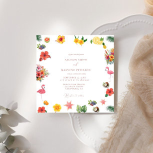 Invitation Whimsical Colorful Fun Tropical Flamingle Mariage
