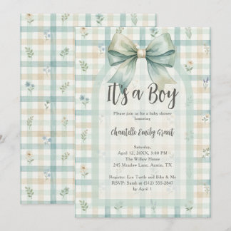 Invitation Whimsical Coquette Blue Gingham Baby Shower TMF26
