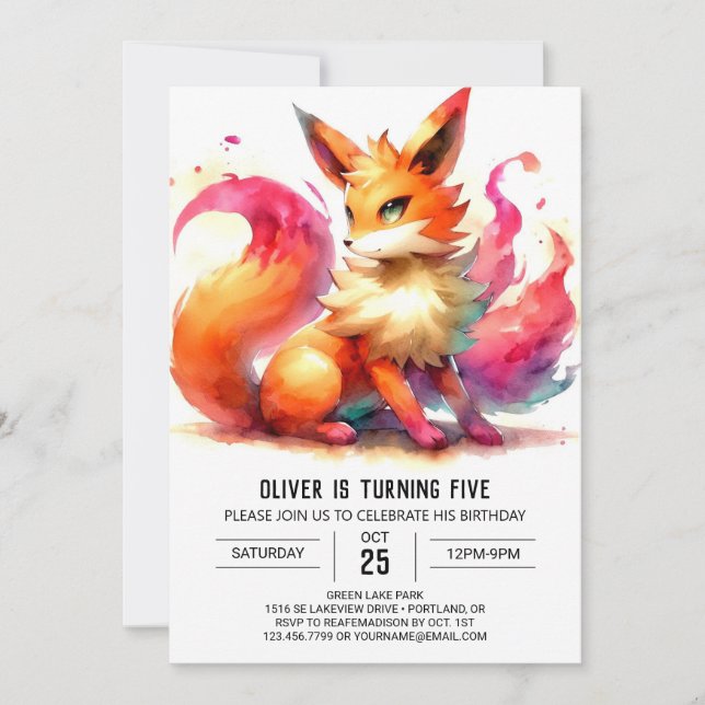 Invitation Whimsical Custom Fox Anniversaire (Devant)