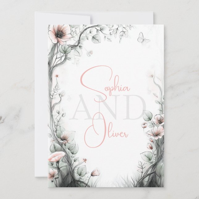 Invitation Whimsical Delicate Blush Floral Branch  (Devant)