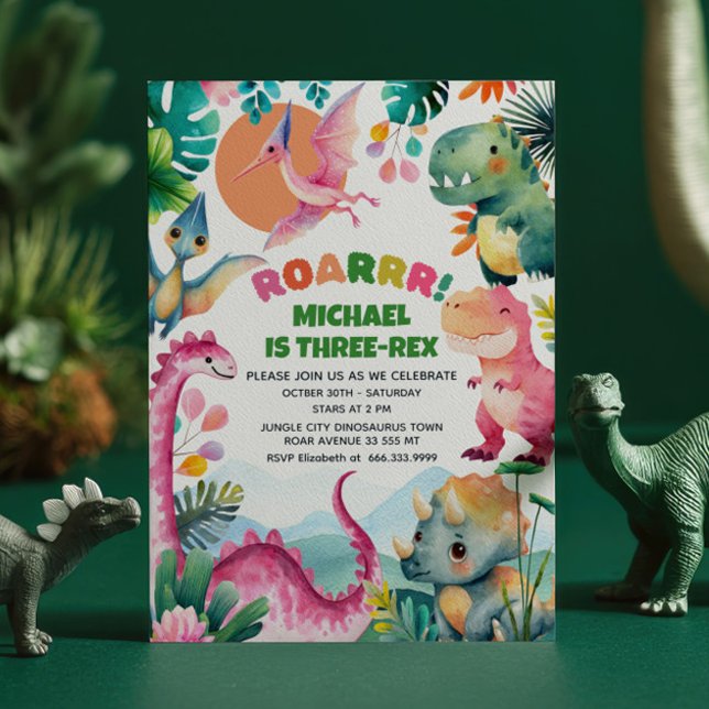 Invitation Whimsical Dinosaur Dig Fossil Enfants 3e anniversa (Créateur téléchargé)
