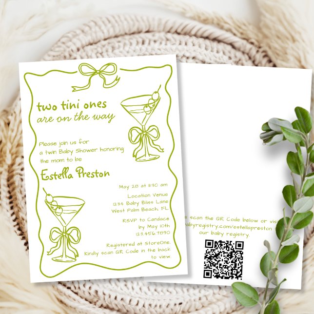 Invitation Whimsical Dirty Martinis QR Code Baby shower jumea (Créateur téléchargé)