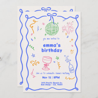 Invitation Whimsical Disco couleur d'anniversaire