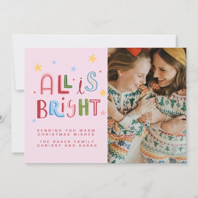 Invitation Whimsical Doodle All is Bright Holiday Card (Devant)