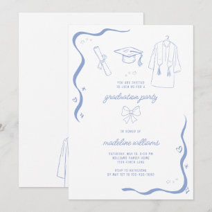Invitation Whimsical Doodle Blue Graduation Party