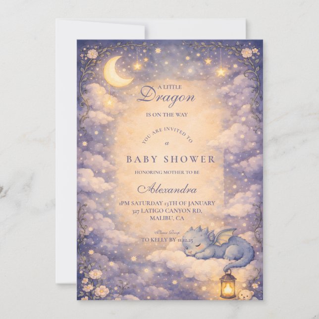 Invitation Whimsical Dragon Fantasy Baby Shower (Devant)