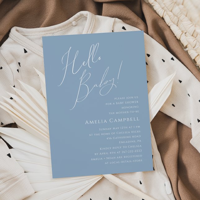 Invitation Whimsical Dusty Bleu Bonjour bébé! Baby shower (Créateur téléchargé)