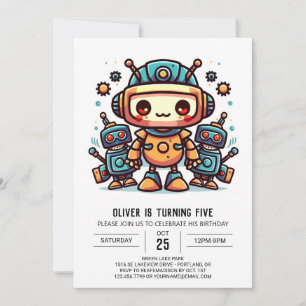 Invitation Whimsical Editable Gears Robot Anniversaire