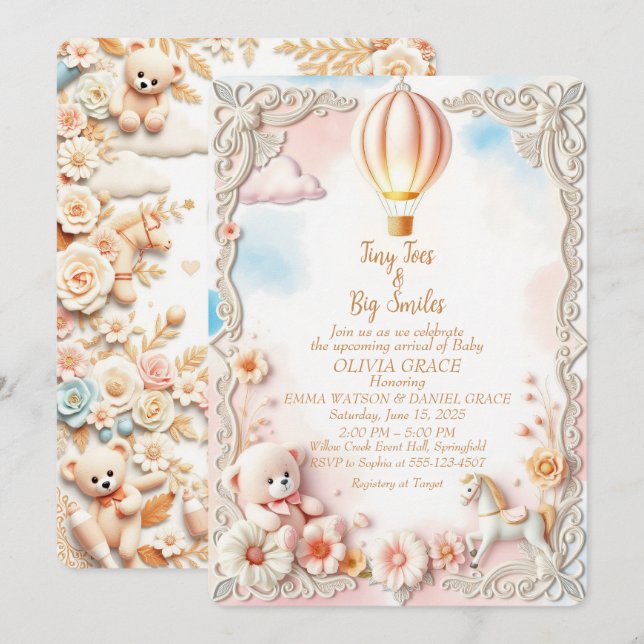 Invitation Whimsical & Elegant Baby shower (Devant / Derrière)