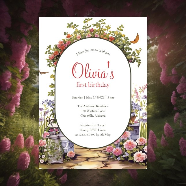 Invitation Whimsical Enchanted Garden Girl 1er anniversaire (Créateur téléchargé)