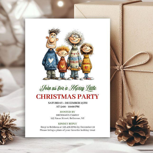 Invitation Whimsical Family Cartoon Modern Christmas Card (Whimsical Family Cartoon Modern Christmas Card)