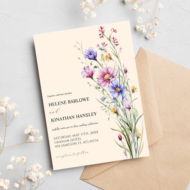 Invitation Whimsical Fleur sauvage Rustic Boho Elegant Mariag (Whimsical Wildflowers Rustic Boho Elegant Wedding Invitation)