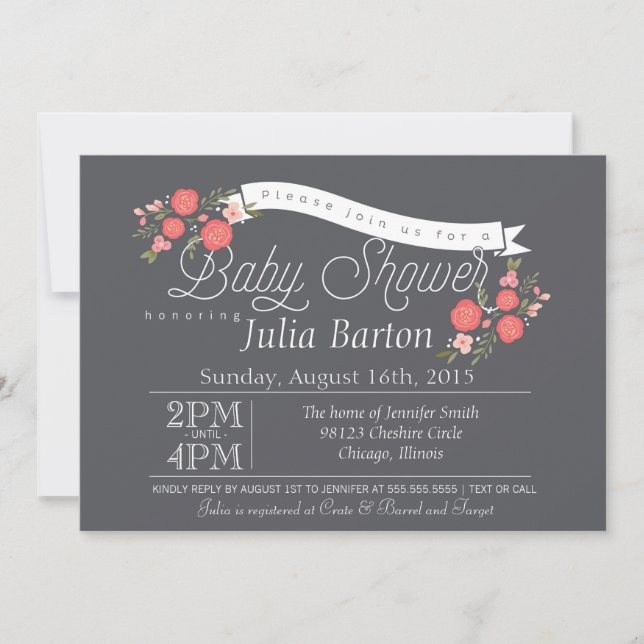 Invitation Whimsical Floral Baby shower, Rosey (Devant)