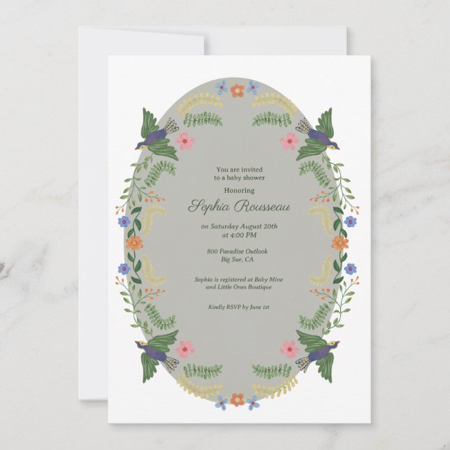 Invitation Whimsical Floral Birds Baby Shower (Devant)