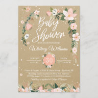 Whimsical Floral Blush & White Girl Baby shower