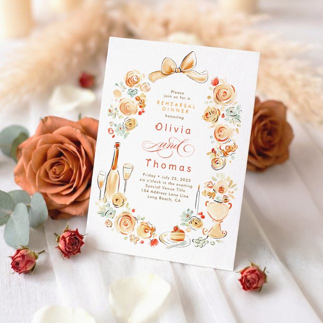Invitation Whimsical Floral Hand Drawn Fall Rehearsal Dinner (Terracotta Whimsical Chic Rehearsal Dinner Invitation)