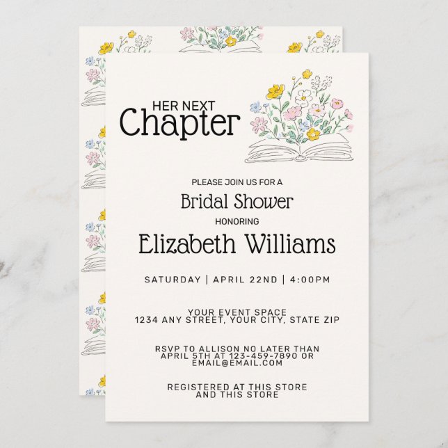 Invitation Whimsical Floral Her Next Chapter Bridal Shower  (Devant / Derrière)