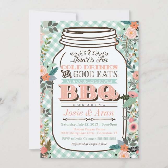 Invitation Whimsical Floral Mason Jar BBQ (Devant)