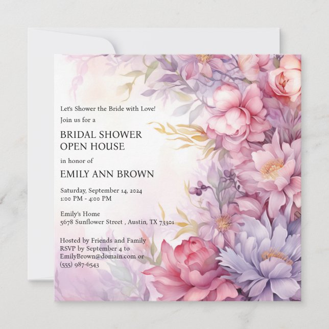 Invitation Whimsical Floral Open House Fête des mariées (Devant)