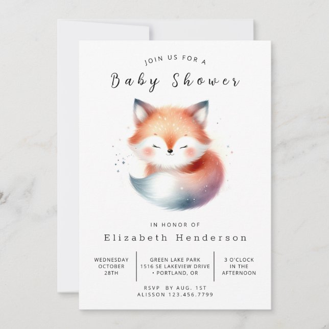 Invitation Whimsical Forest Friends Fox Baby shower (Devant)