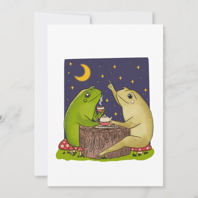 Invitation Whimsical Frogs Tea Party At Night Illustration (Devant)