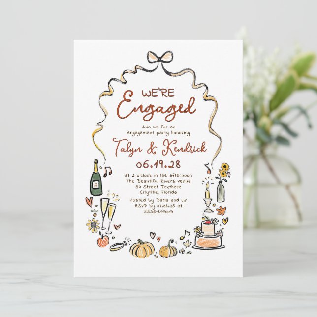 Invitation Whimsical Funky Hand Drawn Fall Engagement Party (Debout devant)