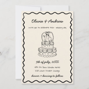 Invitation Whimsical Funky Main tiré Mariage de gâteau photo