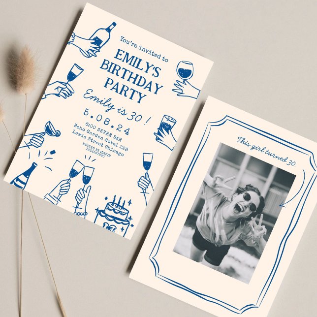 Invitation Whimsical Funky Quirky Dessin 30 e anniversaire (Créateur téléchargé)