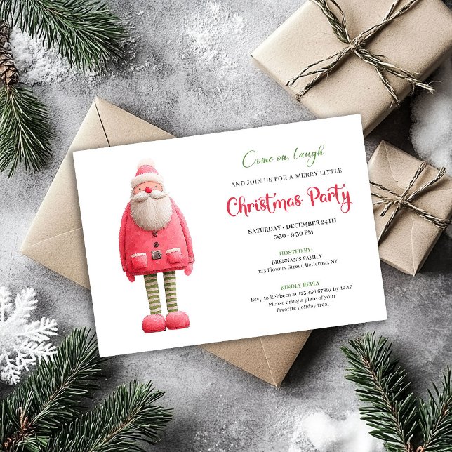 Invitation Whimsical Funny Pink Santa Modern Xmas Card (Whimsical Funny Pink Santa Modern Xmas Card)