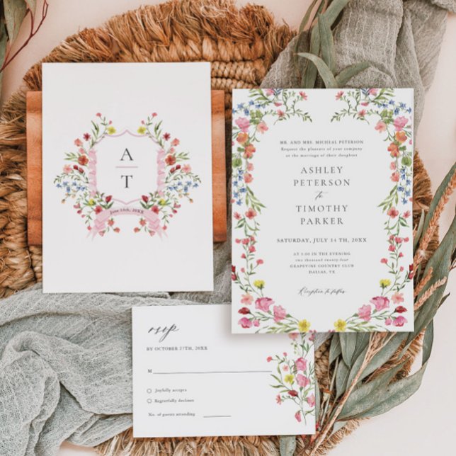 Invitation Whimsical Garden Fleur sauvage Mariage classique (Créateur téléchargé)
