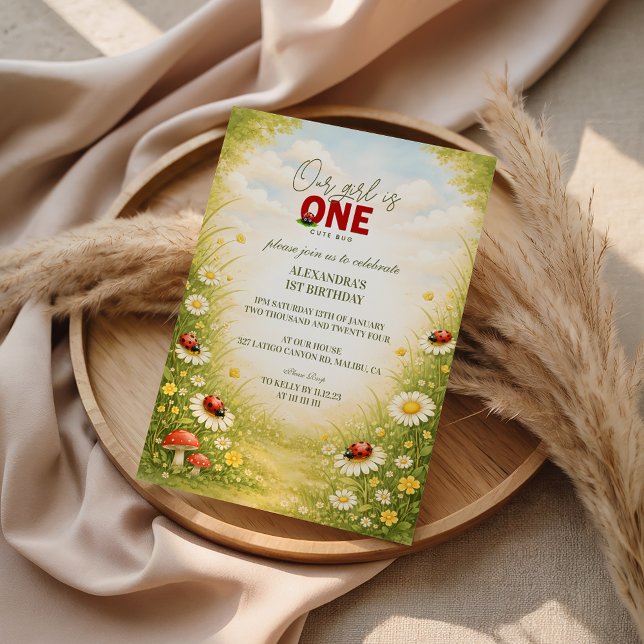 Invitation Whimsical Garden Lady Bug 1st Birthday (Créateur téléchargé)