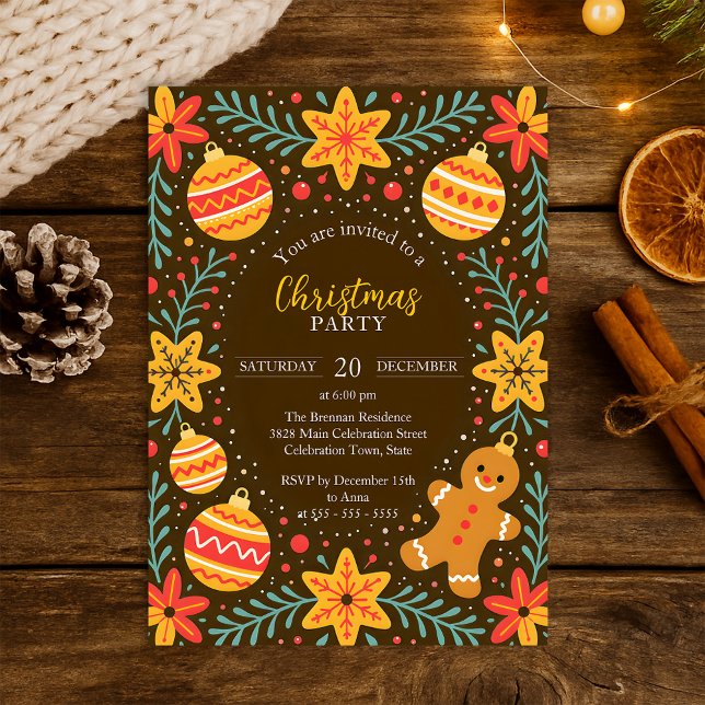 Invitation Whimsical Gingerbread Homme et ornements Noël (Créateur téléchargé)
