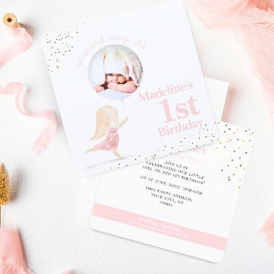 Invitation Whimsical Girl 1er Anniversaire Blush Pink Gold Ph