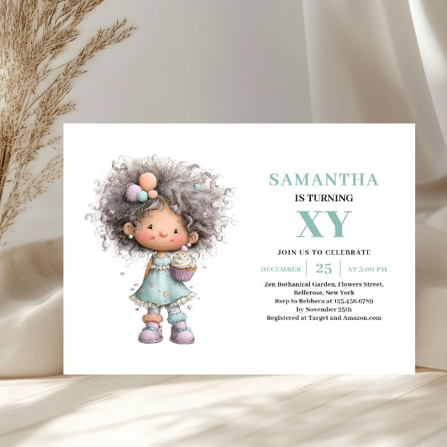 Invitation Whimsical Girl 1st Birthday Pastel Purple Green  (Whimsical Girl 1st Birthday Pastel Purple Green invitation)