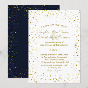 Invitation Whimsical Gold Starry Night Mariage bleu marine