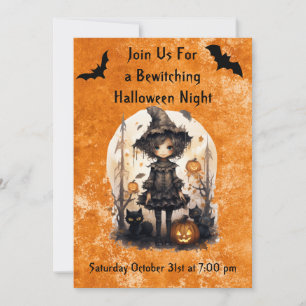 Invitation Whimsical Halloween Witch et ses amis Feline