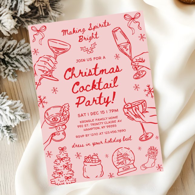 Invitation Whimsical Hand Drawn Christmas Cocktail Party (Créateur téléchargé)