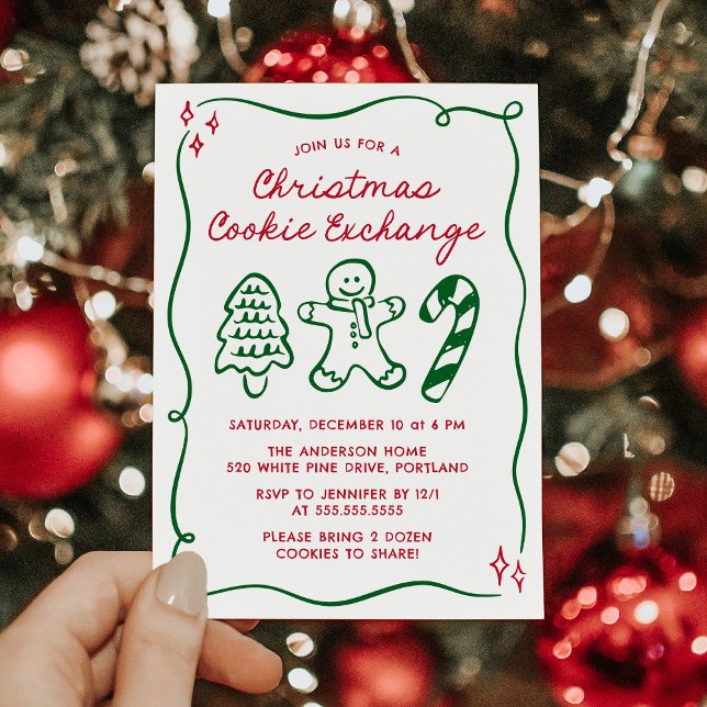 Invitation Whimsical Hand-Drawn Christmas Cookie Exchange (Créateur téléchargé)